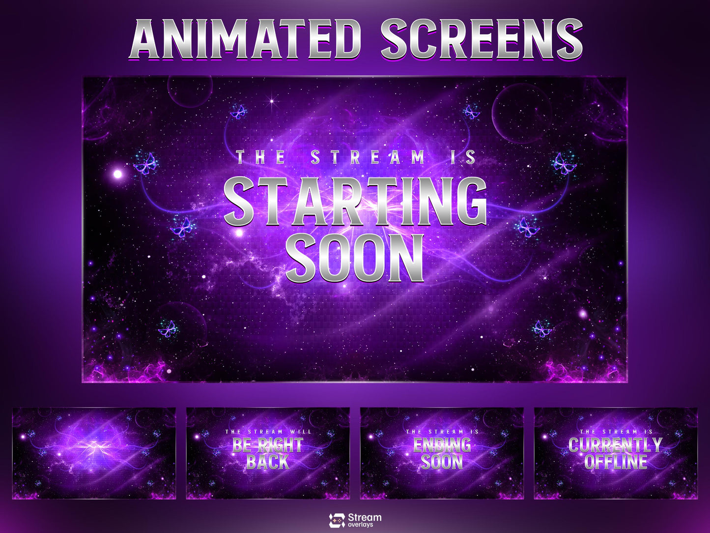 Animated Space Stream | Galaxy Streaming Package | Mystical Night Twitch Overlays | Cosmic Streams Scenes | Animated Alerts | Purple Nebula