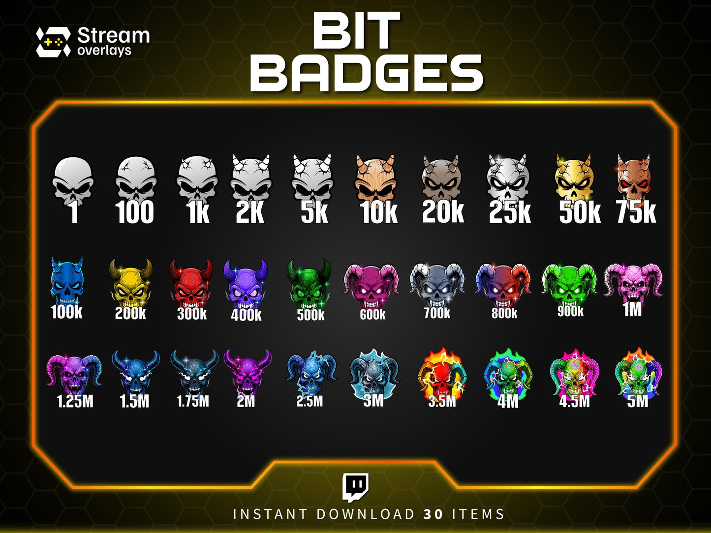 30x Demon Bit Badges | Devil Badges | Demon Sub Badges | Spooky Streamer Badge | Skull Badges | Twitch Sub Badge | Number Bit Badges | Bits