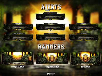 Forest Animated Overlay | Lion Jungle Stream Pack | Fantasy Scenes | Animate Twitch Screens | Panels | Nature Streaming Package | Alerts