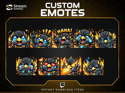 Flaming Phoenix Emotes | Fire Bird Twitch Stickers Pack | Cyborg Phoenix Emojis | Robotic Phoenix Emote for Streamers on Discord, YT, FB