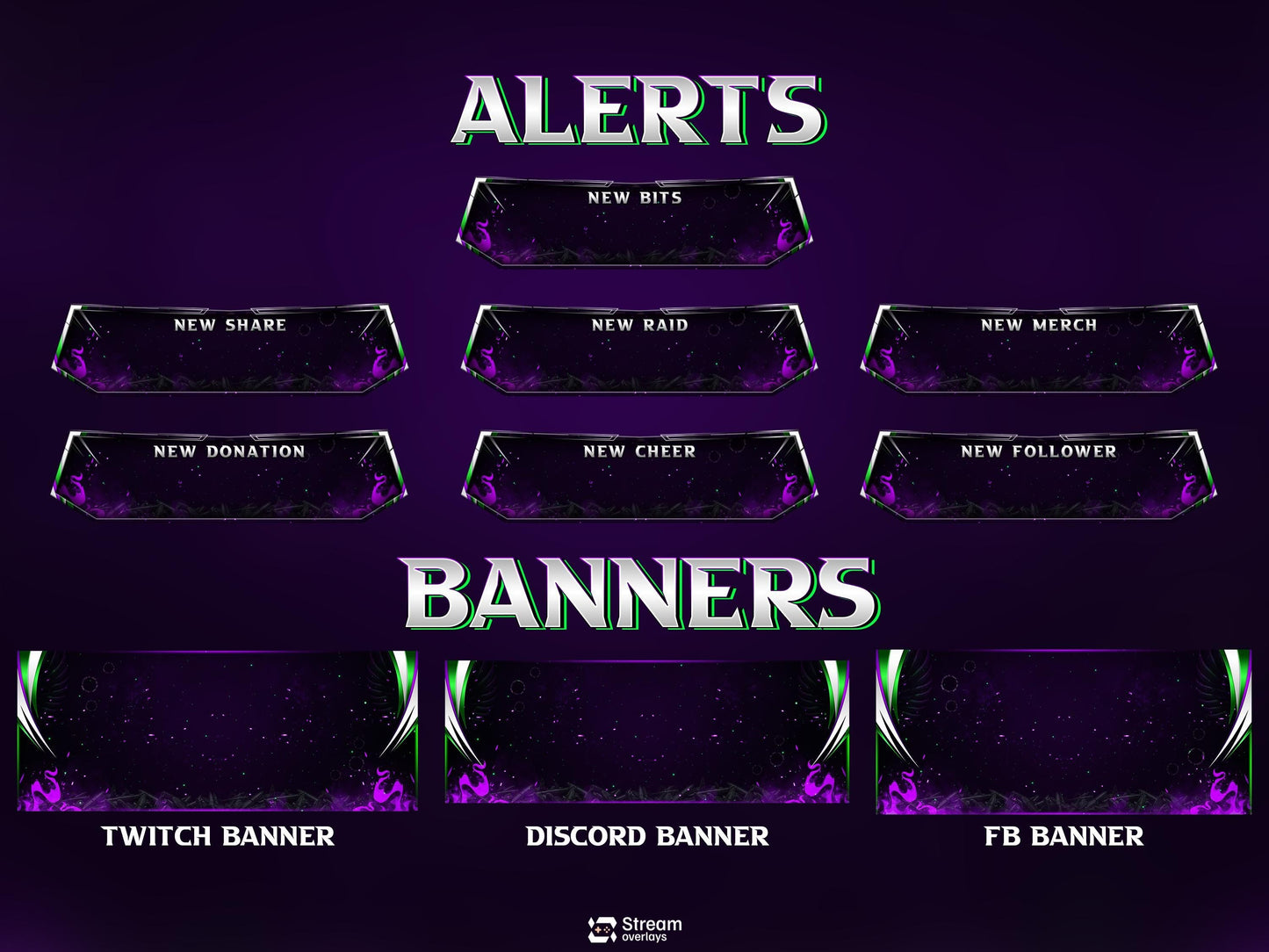 Dark Purple Twitch Overlay | Animated Gaming Stream | Neon Streams Screens | Starting Soon BRB & Alerts | Streaming Scenes | Gaming Panels