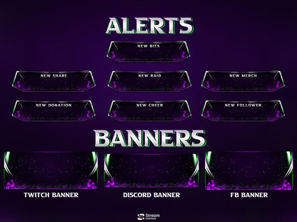 Dark Purple Twitch Overlay | Animated Gaming Stream | Neon Streams Screens | Starting Soon BRB & Alerts | Streaming Scenes | Gaming Panels