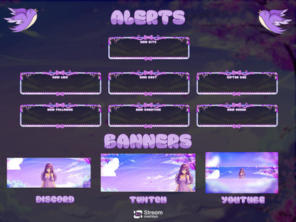 Anime Girl Twitch Stream Pack, Sakura Stream Overlay, Vtuber Girl OBS Overlay, Kawii Stream, Mystical Stream Bundle, Pastel Fantasy Stream