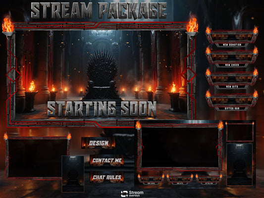 Medieval Twitch Overlay | Dark Castle Throne Room Stream Screens | Animated Overlay | Iron Fire Stream Screens | Fire Alerts