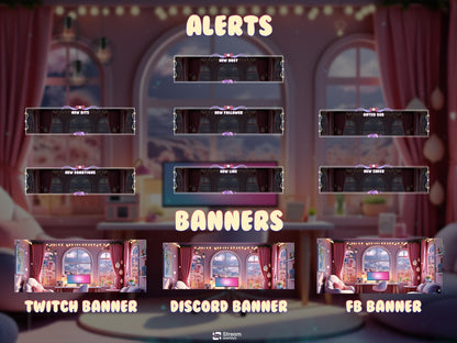 Cozy Pastel Gaming Room Twitch Overlay Pack | Animated Stream Package, OBS Overlay, Twitch Panels, Stream Alerts, Stream Transition, YouTube