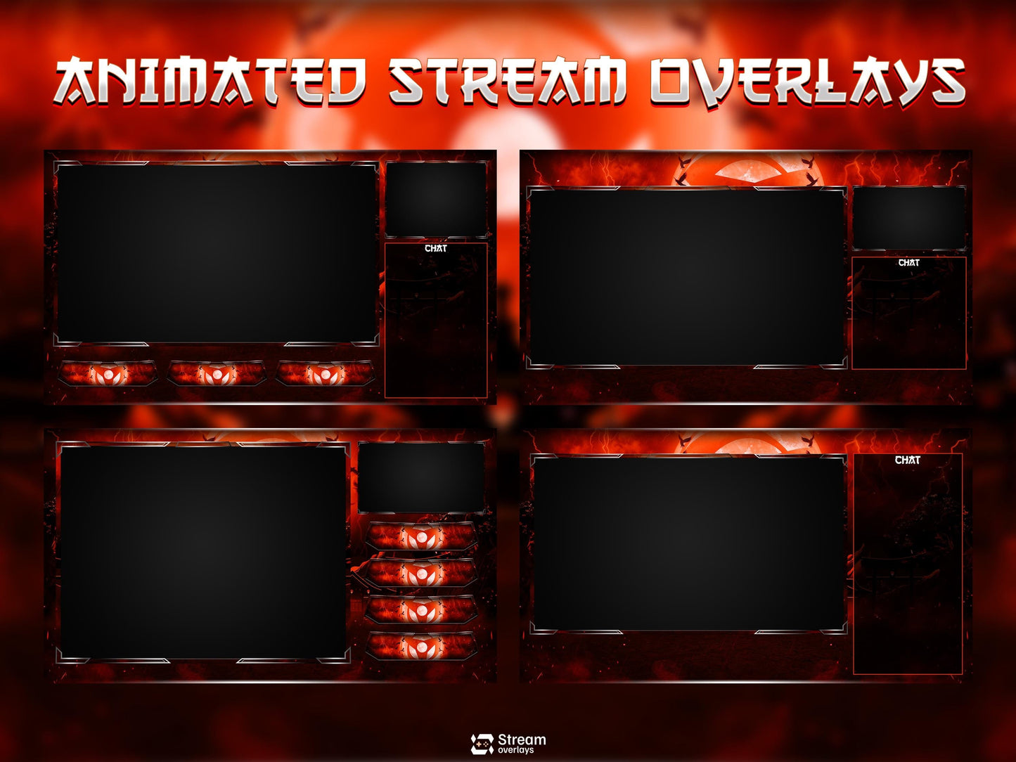 Dark Anime Twitch Overlay | Animated Samurai Theme | Warrior Stream Pack | Japanese Overlays | Ninja Streaming Package, Mangna Gaming Panels