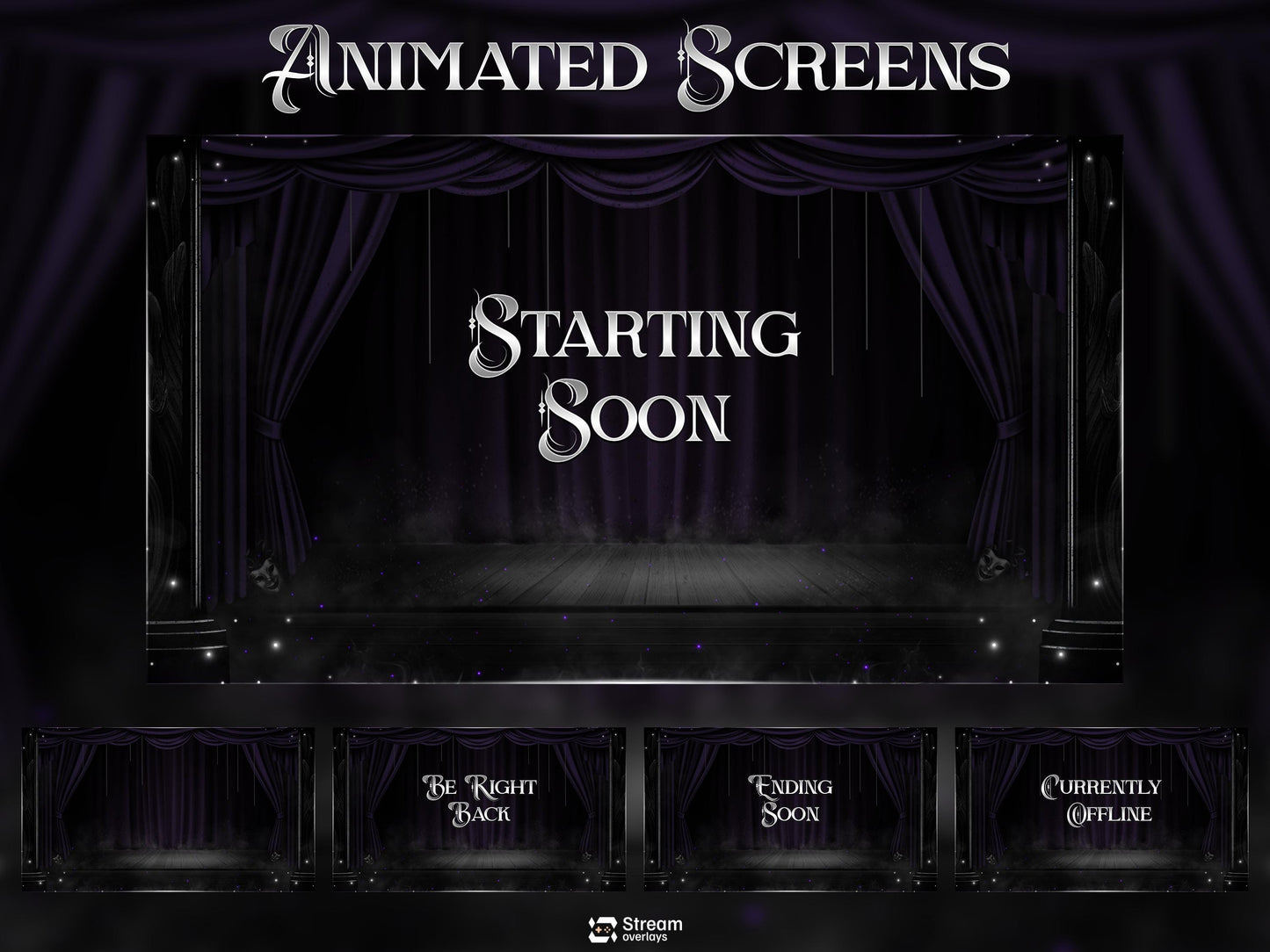Elegant Theater Twitch Overlay Pack | Animated Dark Stage Curtain Stream Package, OBS Overlay, Twitch Panels, Stream Alerts | Kick & YouTube