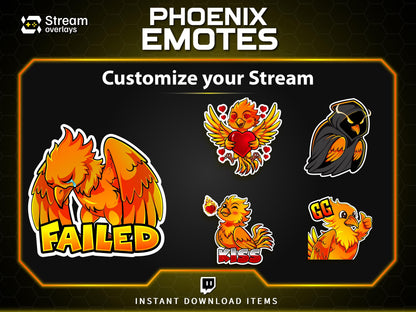 Majestic Phoenix Emotes & Stickers | Fiery Bird Orange Flame | Majestic Glory Phoenix Twitch Emotes for Streamers on Twitch and Discord