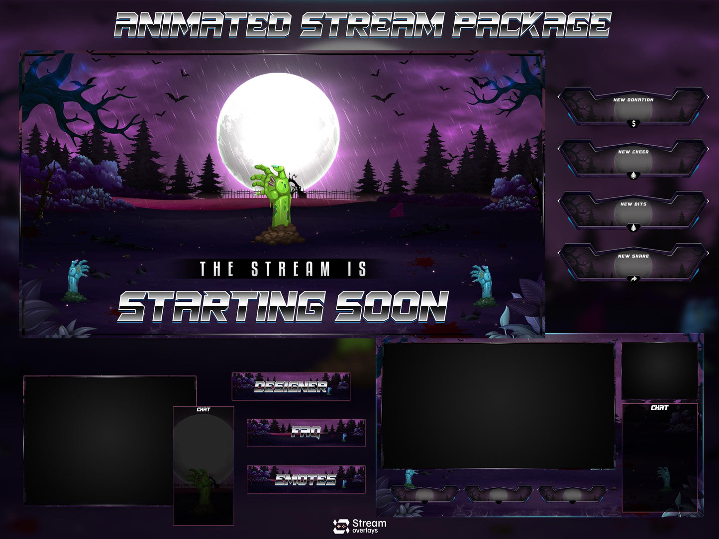 Zombie Twitch Overlay | Starting Soon BRB & Alerts | Animated Scenes | Dark Night Stream  | Spooky Graveyard | Dark Forest | Horror Theme
