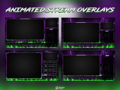 Neon Cyber City Twitch Overlay | Animated Purple Lightning Stream | Kick Screens | Streaming Scenes | Gaming Panels | Streaming Alerts | OBS