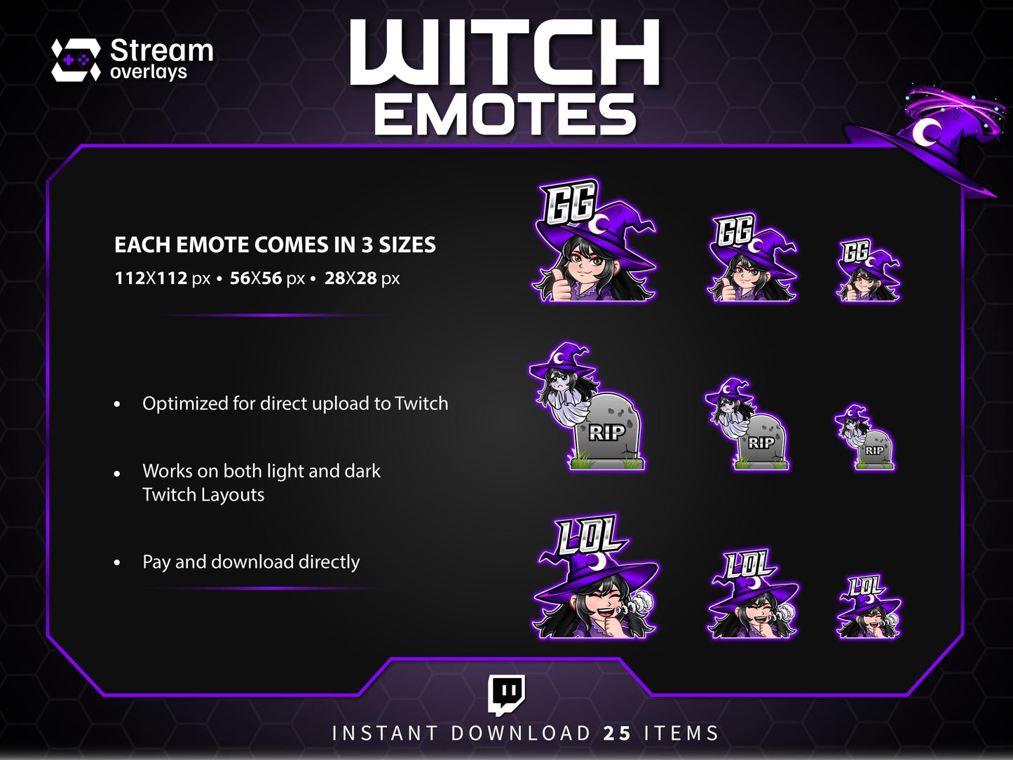 25 Witch Anime Emotes | Purple Halloween Twitch, Discord (Digital Download)