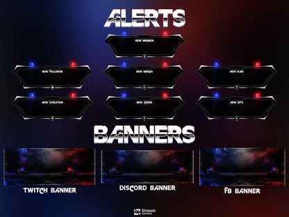 Ocean Police Twitch Overlay, Red and Blue Naval Cops Ocean Layouts for Streamers, Police Thunder Lightening Stream Overlay, OBS Crime Stream