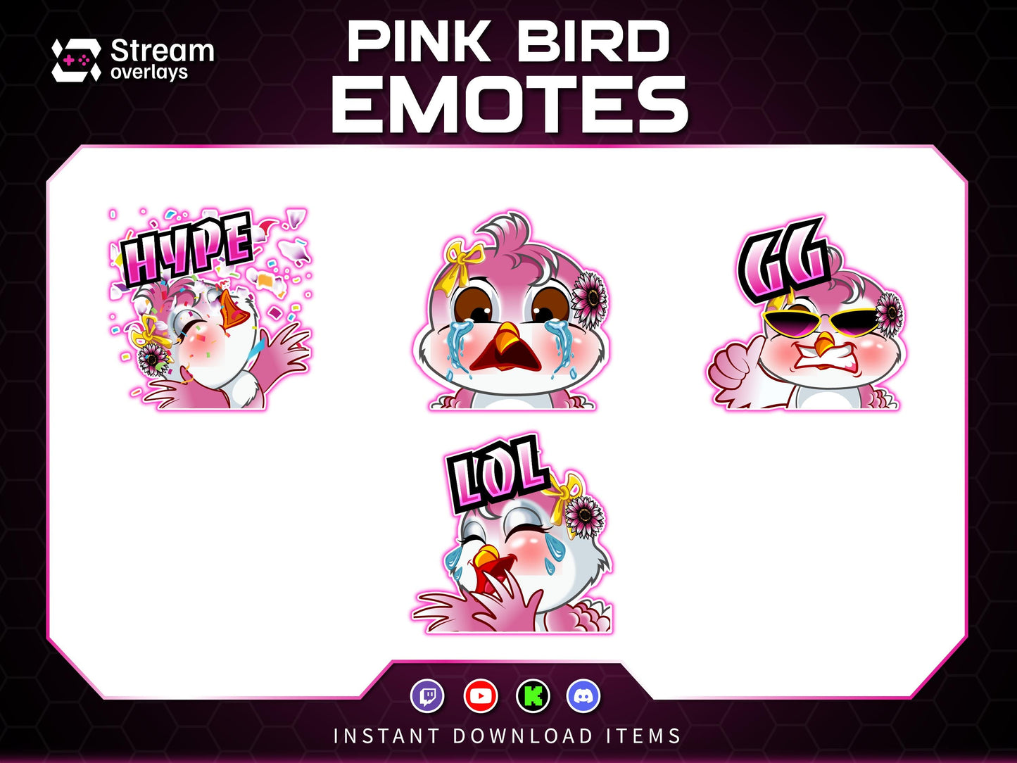 Pink Kawaii Bird Emotes & Stickers | Cute Female Bird Stream | Flying Bird Emotes | Baby Bird Twitch Emotes for Discord Kick YouTube Stream