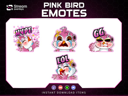 Pink Kawaii Bird Emotes & Stickers | Cute Female Bird Stream | Flying Bird Emotes | Baby Bird Twitch Emotes for Discord Kick YouTube Stream
