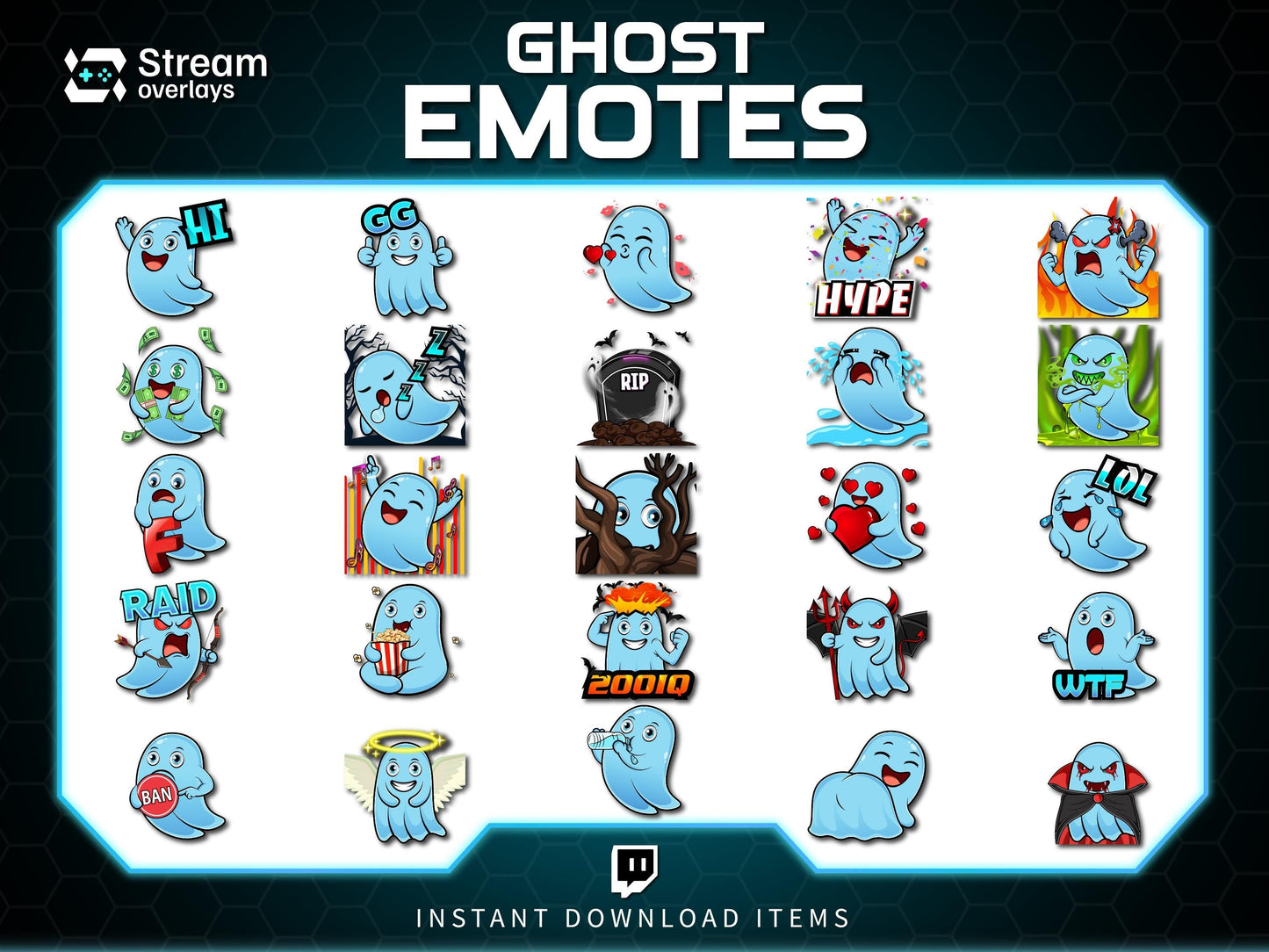 25 Spooky Ghost Twitch Emotes: Halloween Emojis (Instant Download)