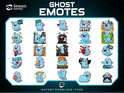 25 Spooky Ghost Twitch Emotes: Halloween Emojis (Instant Download)