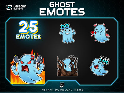 25 Spooky Ghost Twitch Emotes: Halloween Emojis (Instant Download)