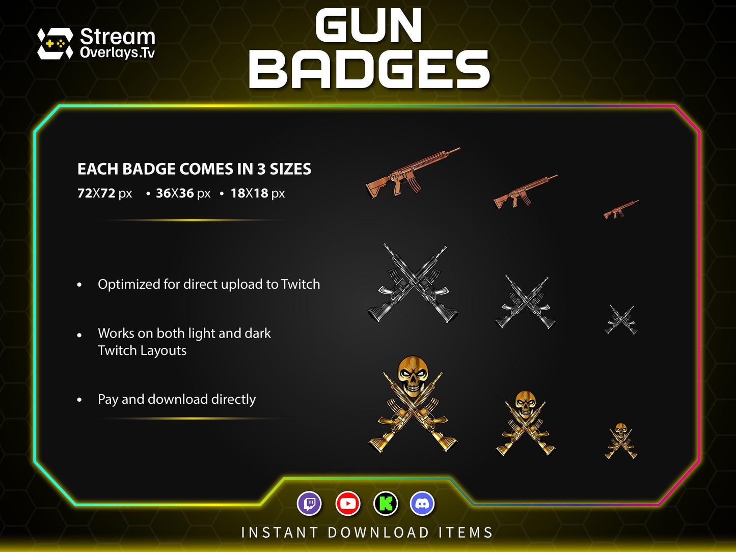 Gun Sub Badges for Twitch | Skull Rifle Gaming Badges | Gaming Gun Loyalty Badge,  Streamer Loyalty Subscriber for Twitch, Discord, YouTube