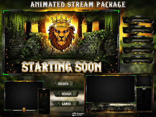 Forest Animated Overlay | Lion Jungle Stream Pack | Fantasy Scenes | Animate Twitch Screens | Panels | Nature Streaming Package | Alerts