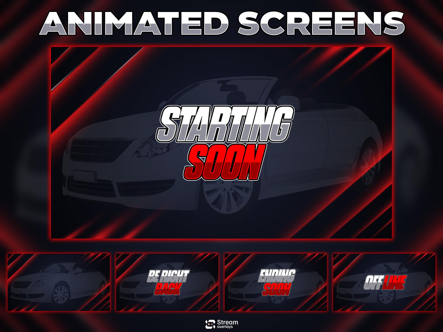 Car overlay pack | Animated Racing Stream Screens | Sport Car Theme | Gaming Overlays | Racers | Twitch Alerts | Panels | Auto Speed Pack