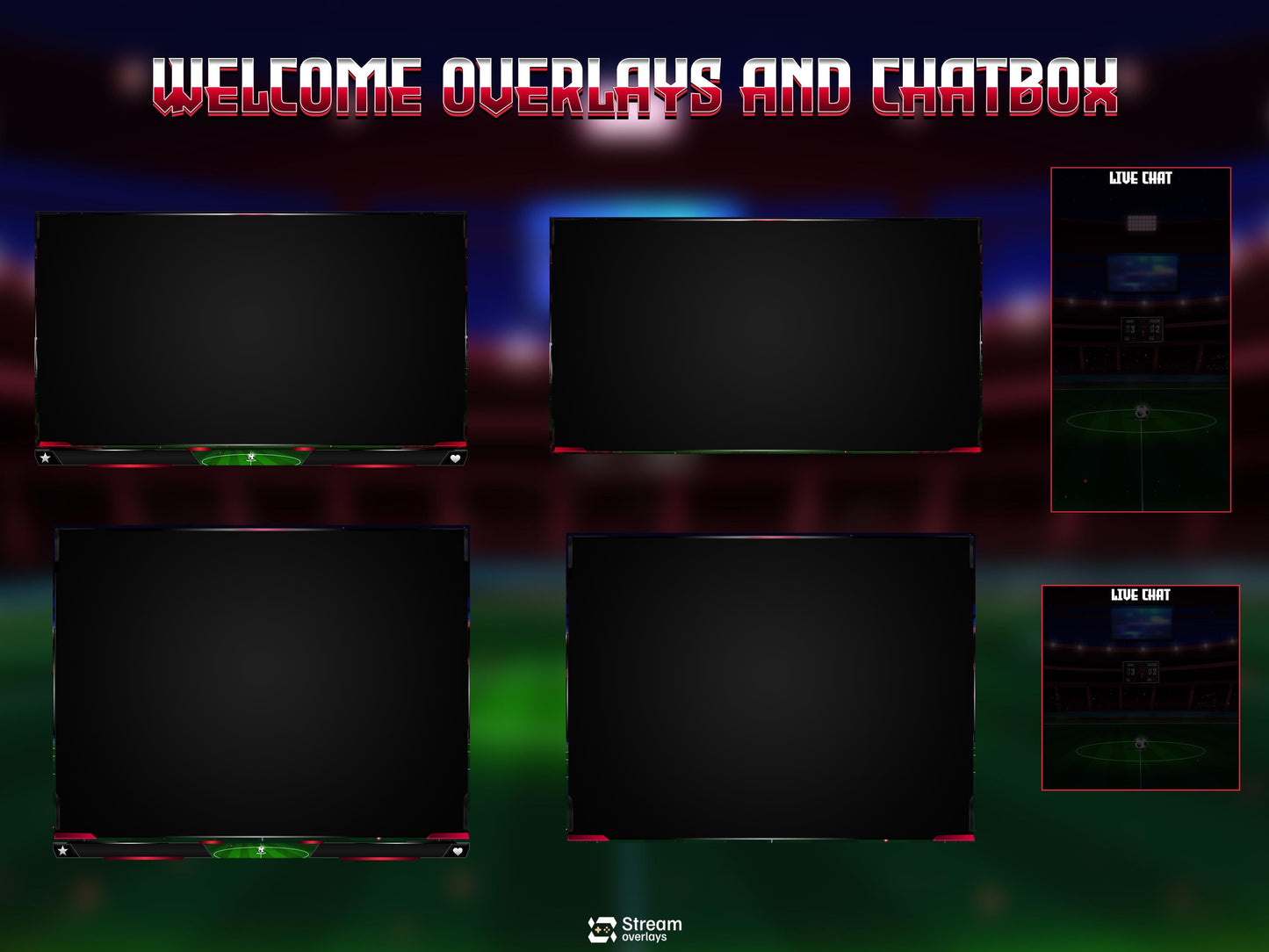 football Stream Overlay Pack | Animated Soccer Stream Screens | Sport Arena Theme | Stadium Overlays | Soccer Streamers | Twitch Alerts