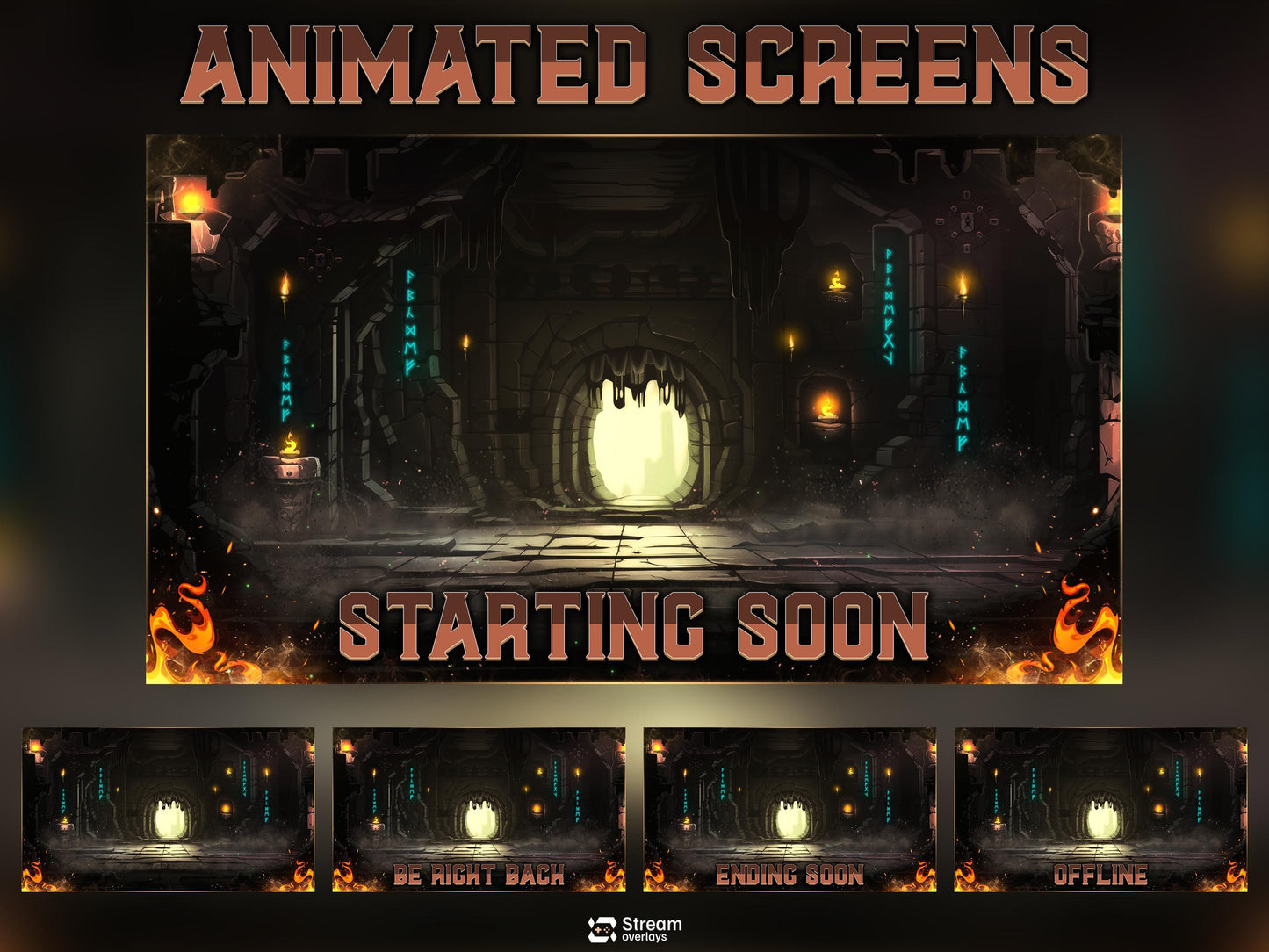 Ancient Castle Twitch Overlay | Royal Stone Cave Civilisation Stream Overlays | Fantasy Animated Overlay | Dungeon Fire, Gothic Rune Panels