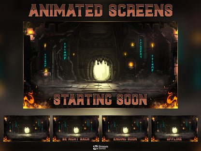 Ancient Castle Twitch Overlay | Royal Stone Cave Civilisation Stream Overlays | Fantasy Animated Overlay | Dungeon Fire, Gothic Rune Panels