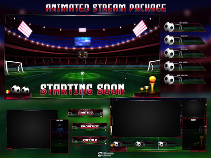 football Stream Overlay Pack | Animated Soccer Stream Screens | Sport Arena Theme | Stadium Overlays | Soccer Streamers | Twitch Alerts
