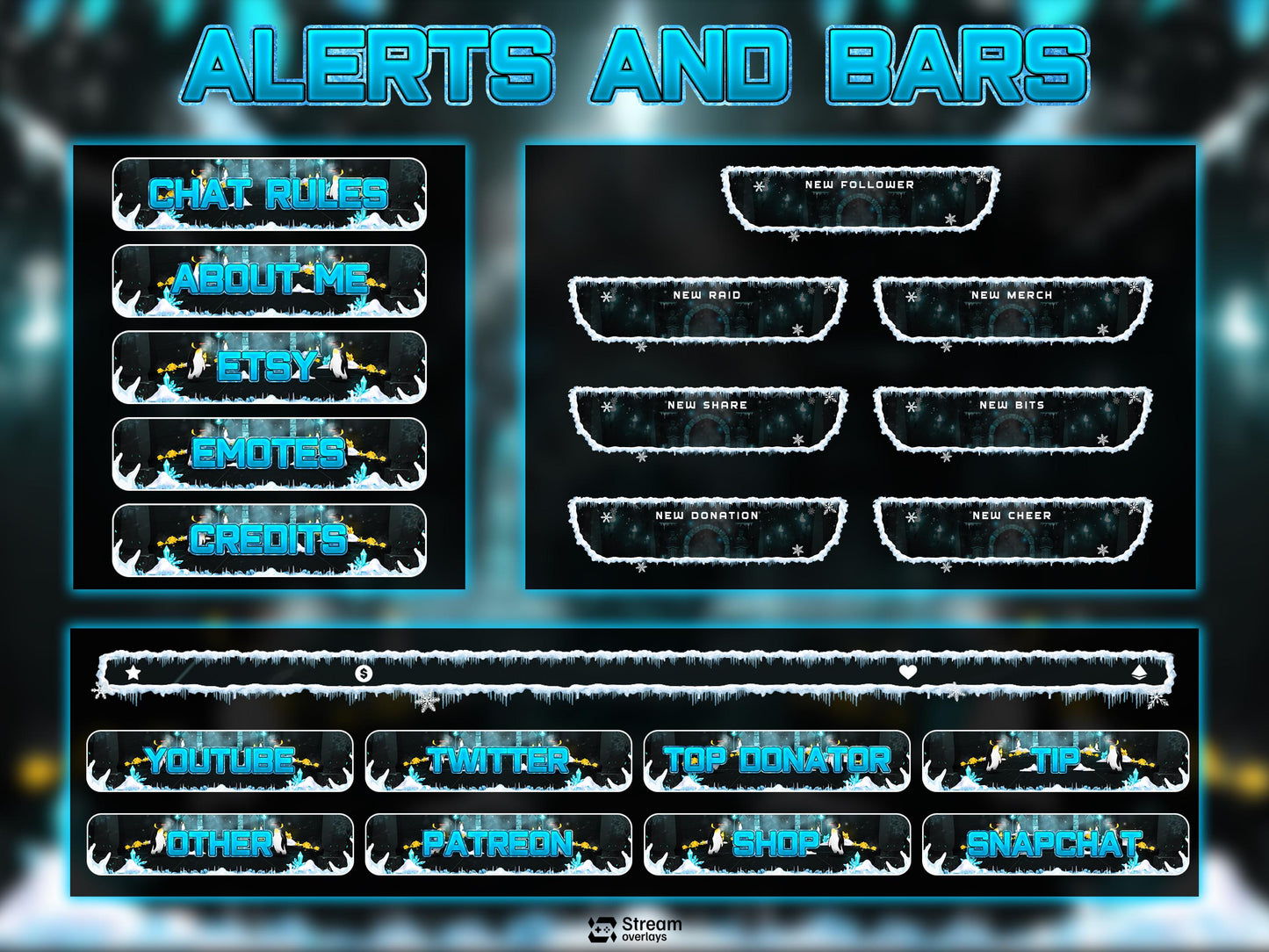 Ice Twitch Stream | Animated Frozen Streams | Snow Throne Streaming Screens | Fantasy Scenes | Animate Alerts | Snow Gaming OBS | Panels
