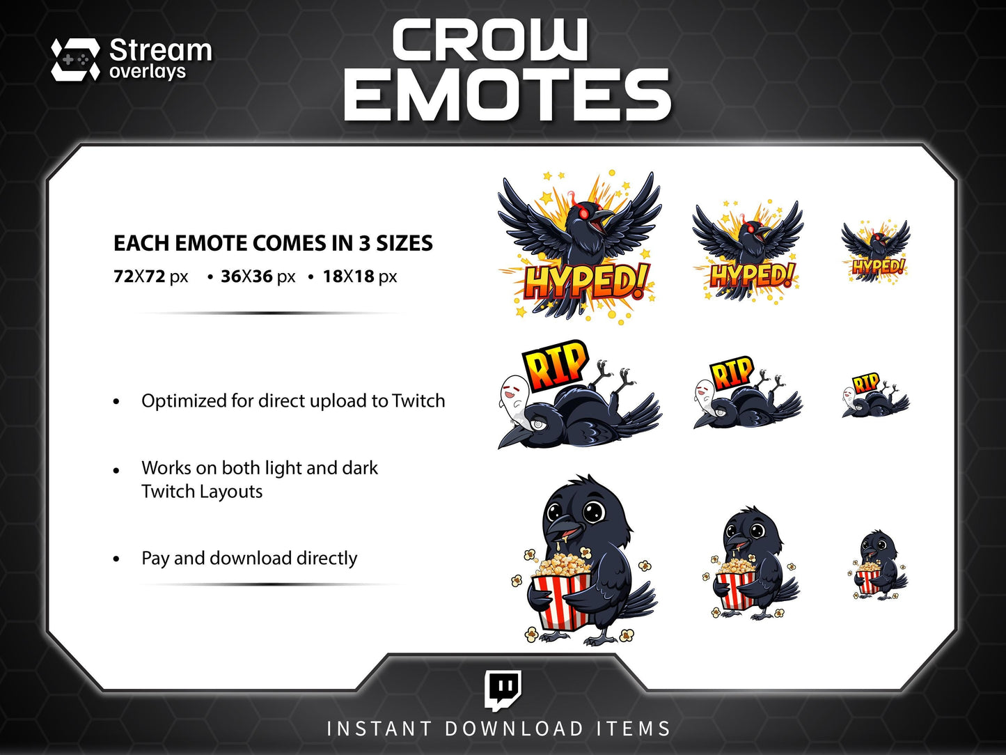25 Raven Crow Twitch Emotes | Gothic Spooky Emojis (Digital Download)