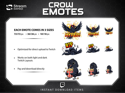 25 Raven Crow Twitch Emotes | Gothic Spooky Emojis (Digital Download)