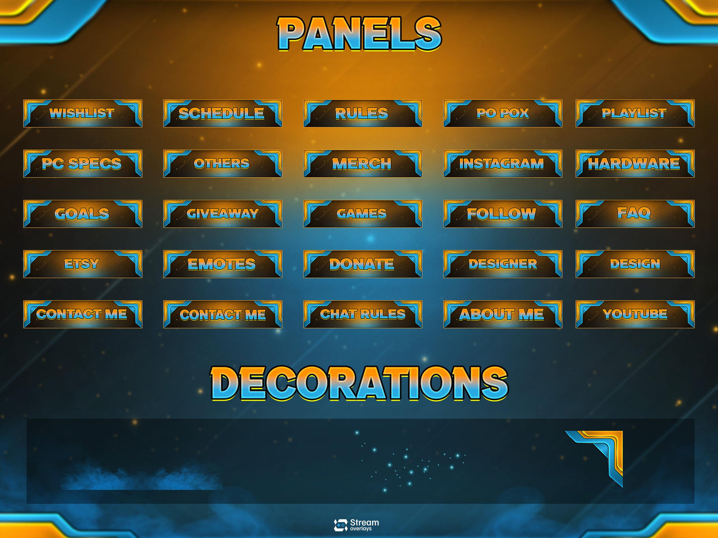 Animated Twitch Overlay Pack | Blue Gold Stream Overlays | Modern Gaming Screens, Starting Soon BRB Alerts, Streaming Panels, Stream Package