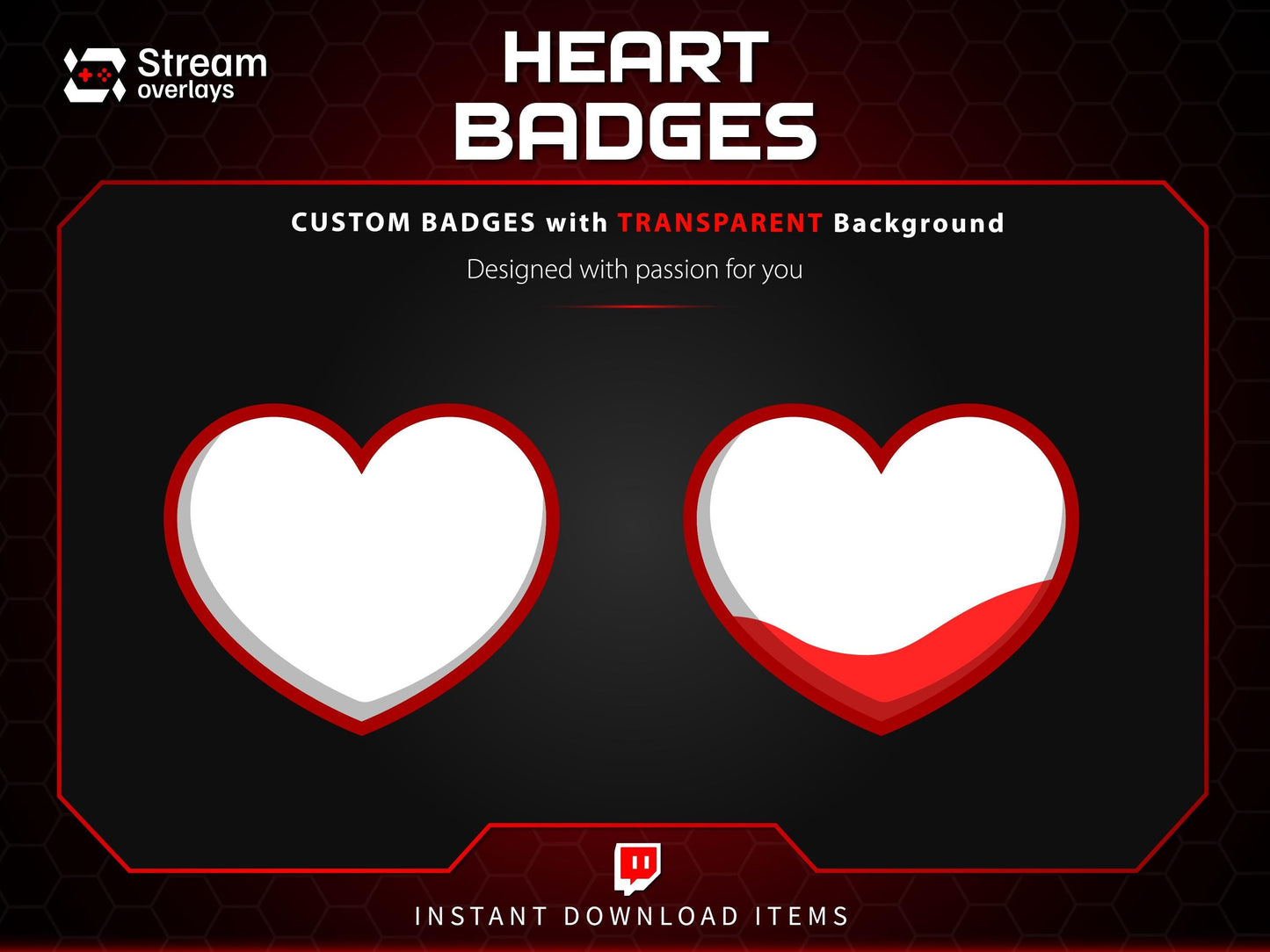Glossy Heart Twitch Badges | Valentine's Day Subscriber Badge | Loyalty subbadge | Romantic Stickers | Love | Valentines Sticker Gift