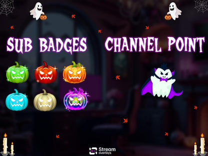 Animated Halloween Twitch Stream Pack, Spooky Halloween OBS Overlay, Kawii Stream package, Spooky Twitch Overlay Package, Cute Ghost Overlay