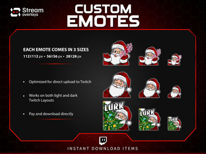 Santa Twitch Emotes | Christmas Streamer Emotes (PNG, Instant Download)