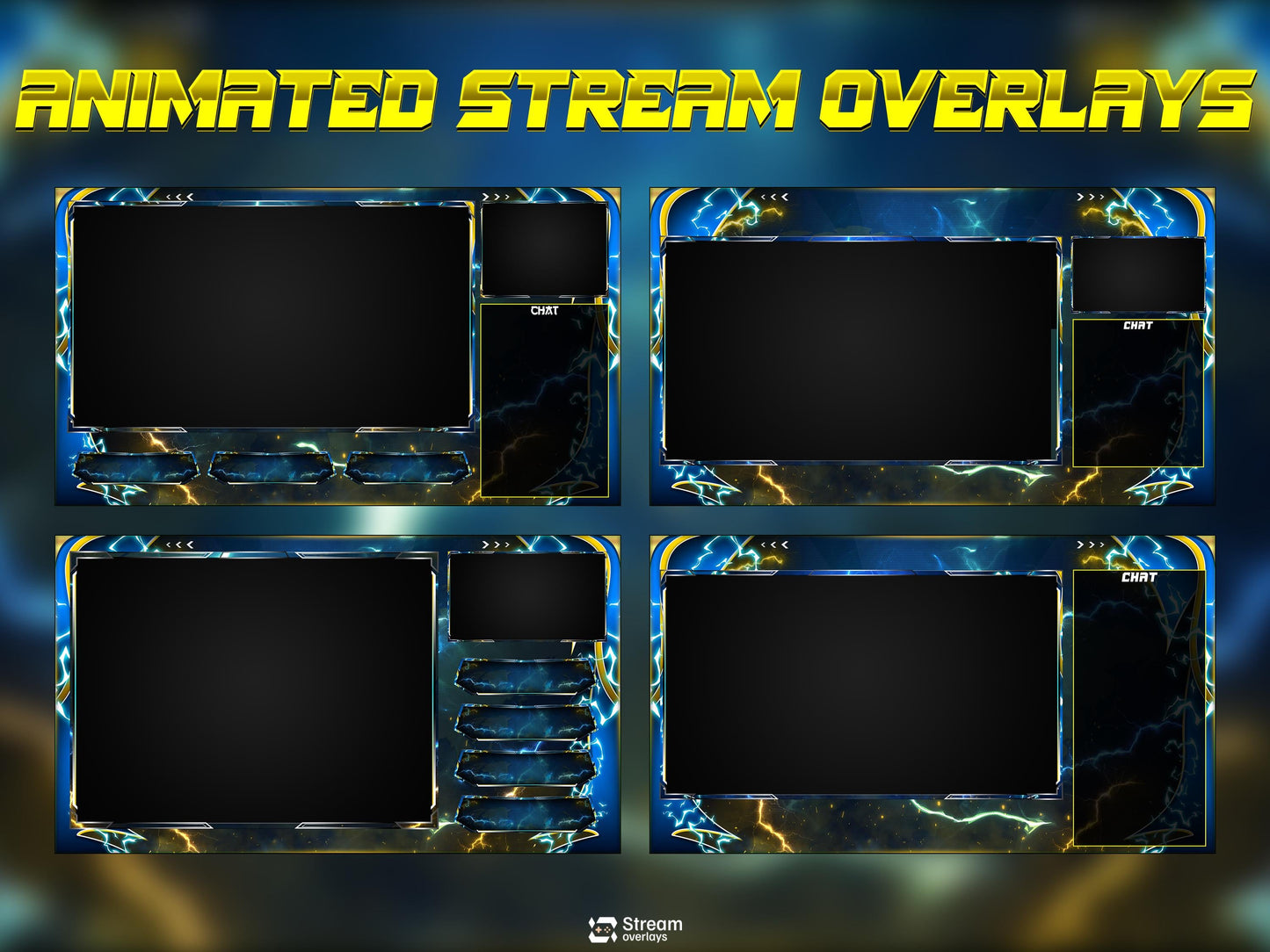Energy Twitch Overlay | Lightning Streaming Pack | Electric Animated Scenes, Blue Yellow Power Streams, Twitch Alerts, Starting Soon, Panels