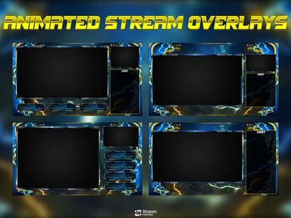 Energy Twitch Overlay | Lightning Streaming Pack | Electric Animated Scenes, Blue Yellow Power Streams, Twitch Alerts, Starting Soon, Panels