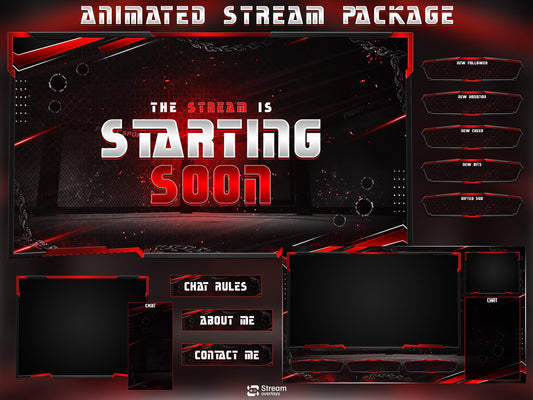 Chain Esports Twitch Overlay Pack| Boxing Stream | Red & Black Animated Scenes | MMA Streaming Screen | Twitch Alerts | Starting Soon, Panels
