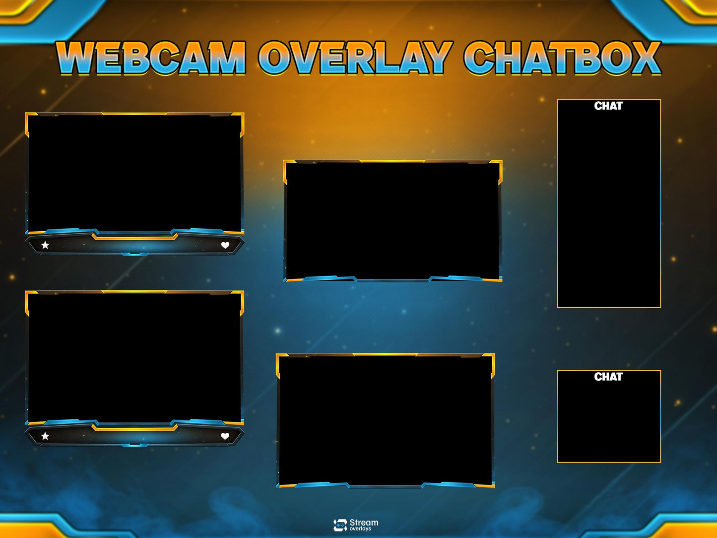 Animated Twitch Overlay Pack | Blue Gold Stream Overlays | Modern Gaming Screens, Starting Soon BRB Alerts, Streaming Panels, Stream Package