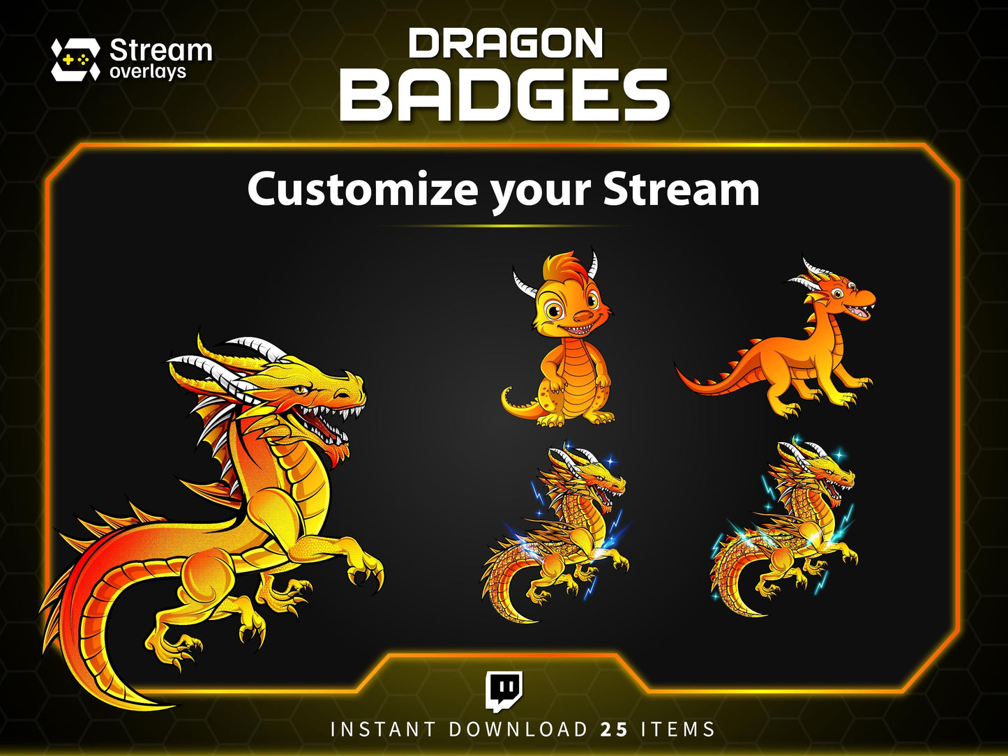 Dragon Sub Badges Bundle: Twitch, YouTube, Discord (Instant Download)