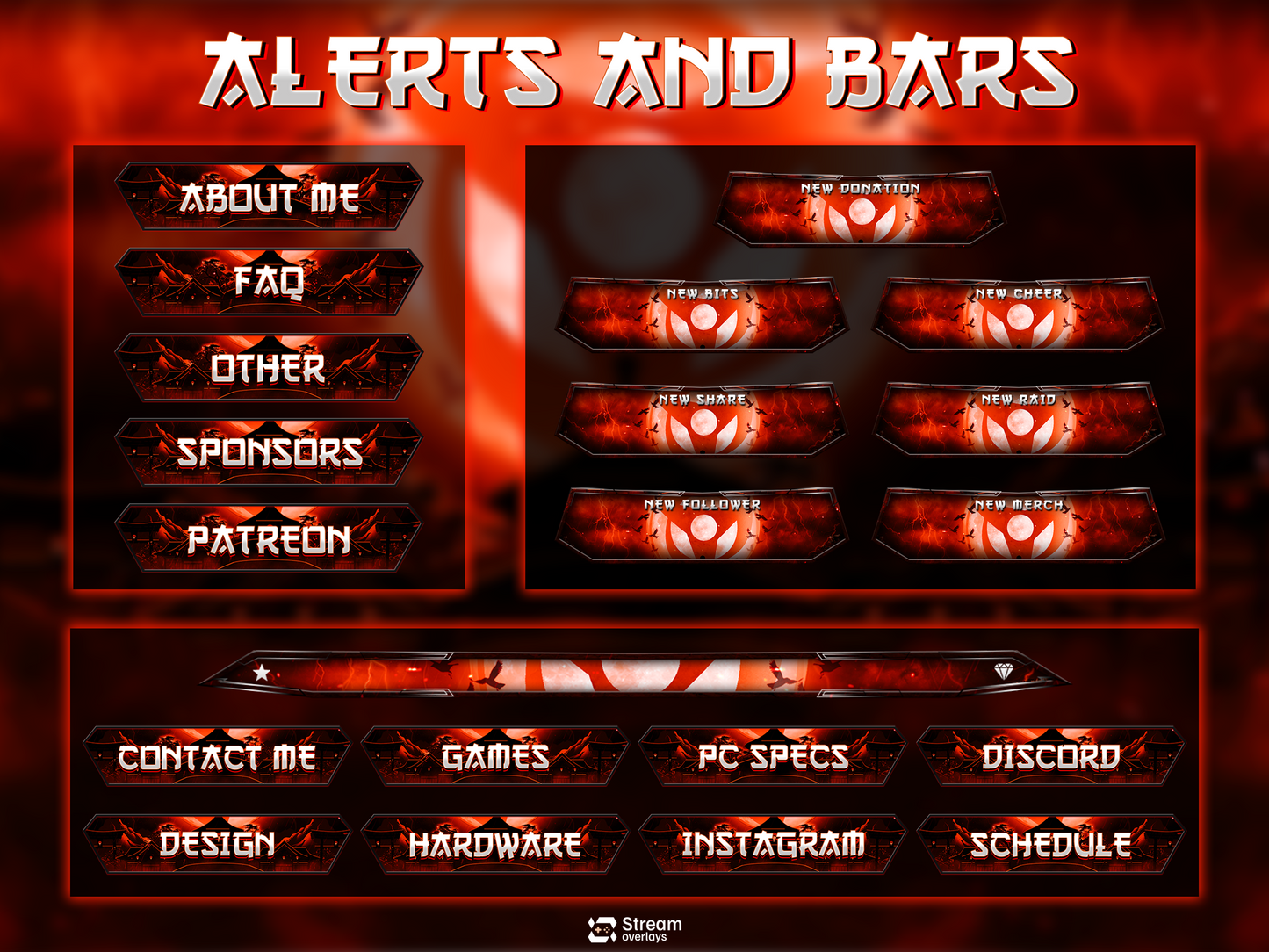 Dark Anime Twitch Overlay | Animated Samurai Theme | Warrior Stream Pack | Japanese Overlays | Ninja Streaming Package, Mangna Gaming Panels