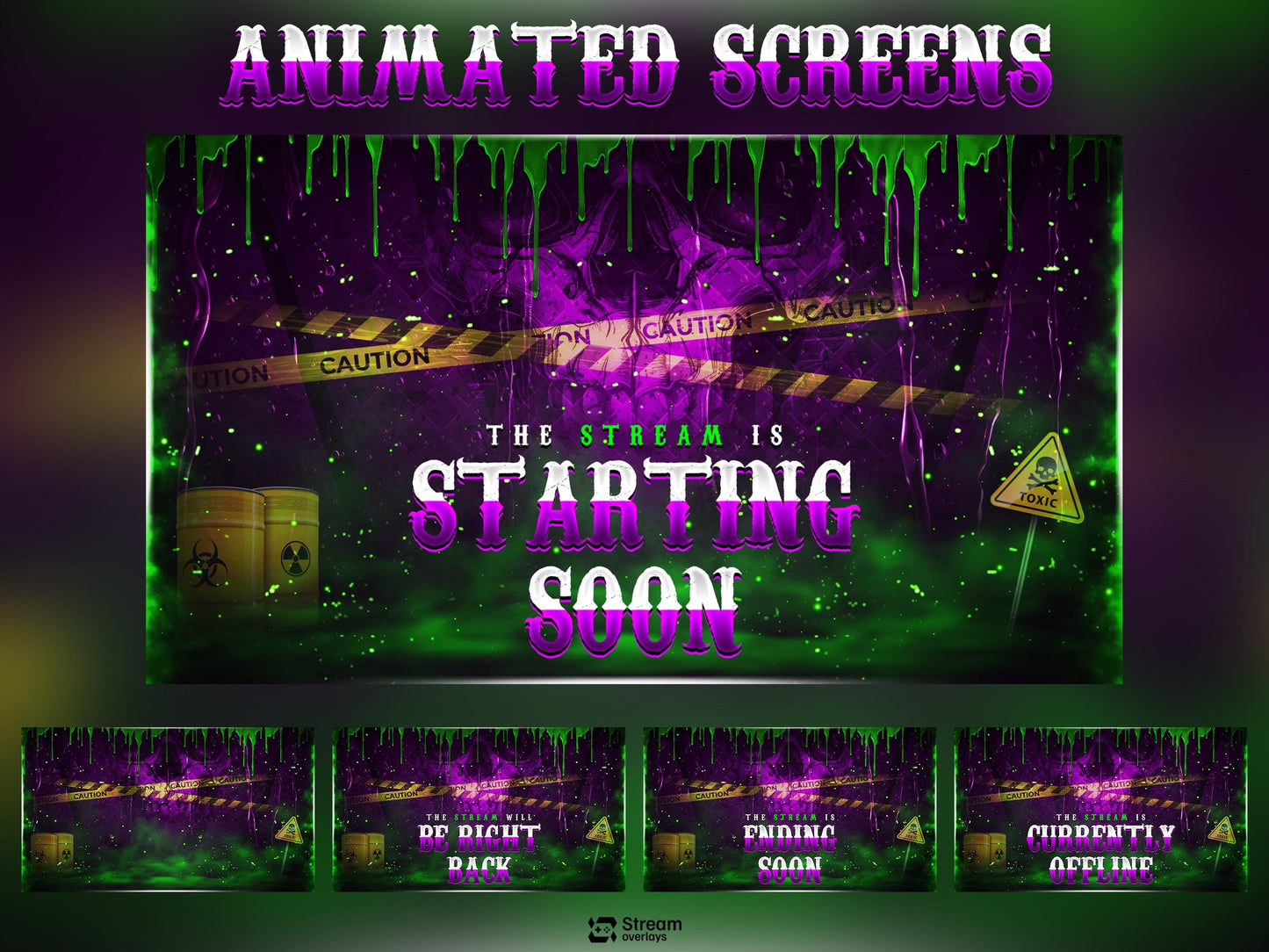Radioactive Stream Pack, Toxic Twitch Overlay, Animated Stream Package | Stream Scenes | Slime Gaming | Panels | Alerts | Screens | Scene