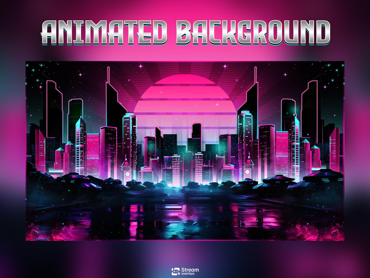 Neon Cyberpunk Stream Pack | Animated Twitch Overlay | Retro Synthwave City | Streaming Scenes | Gaming Overlay | Panels | Alerts | Screens