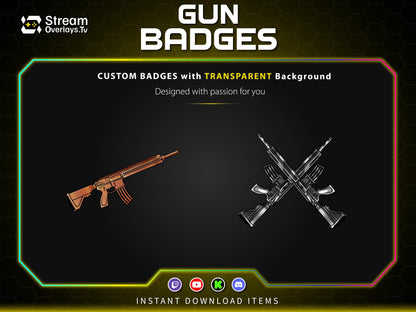 Gun Sub Badges for Twitch | Skull Rifle Gaming Badges | Gaming Gun Loyalty Badge,  Streamer Loyalty Subscriber for Twitch, Discord, YouTube