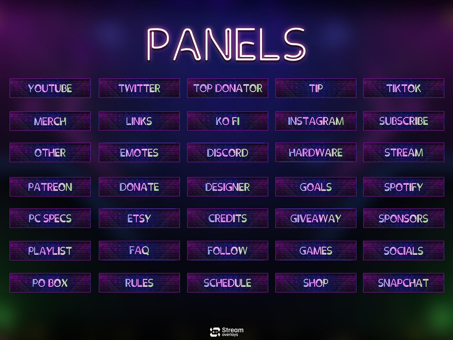 Neon Twitch Overlays | Skull Stream Overlay | Animated Screens | Glow Scenes | Animate Package | Panels | Alerts | Neon Alert | OBS Pack