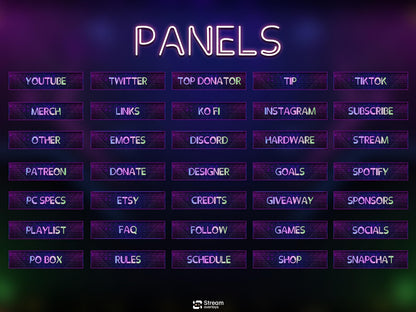 Neon Twitch Overlays | Skull Stream Overlay | Animated Screens | Glow Scenes | Animate Package | Panels | Alerts | Neon Alert | OBS Pack