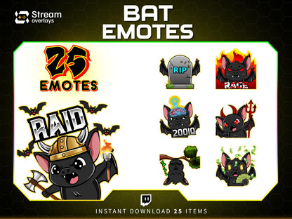 25x Spooky Bat Twitch Emotes | Animated & Static (Instant Download)