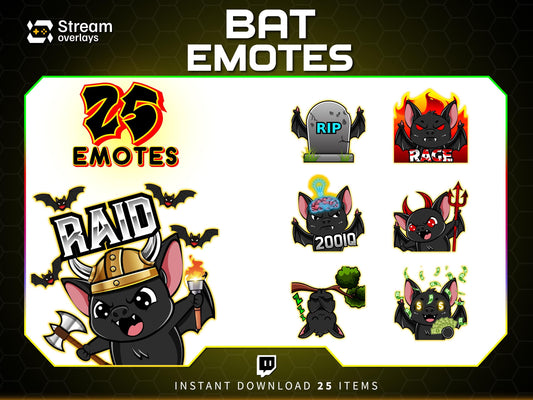 25x Spooky Bat Twitch Emotes | Animated & Static (Instant Download)