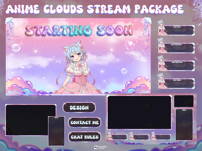 Pastel Sky Clouds Stream Package | Kawaii Anime Fantasy Twitch Overlays | Cute VTuber Gaming Bundle | Dreamy Colorful Cozy LoFi OBS Stream