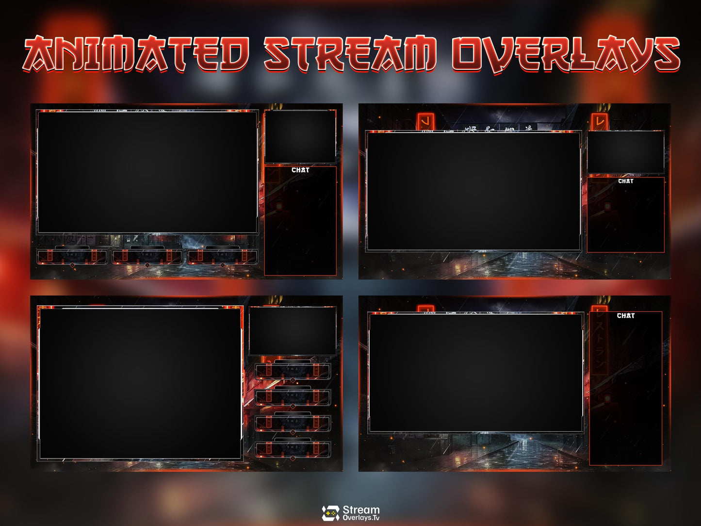 Japanese Street Animated Overlays, Tokyo Rain Stream Overlay Package, Futuristic City Streaming Pack, Ancient traditional Stream, Panels OBS